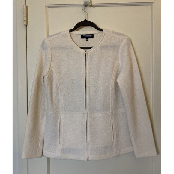 Jones New York Petite Winter White Merino Wool Jacket Sweater Zip Front PL 12P - Picture 12 of 12